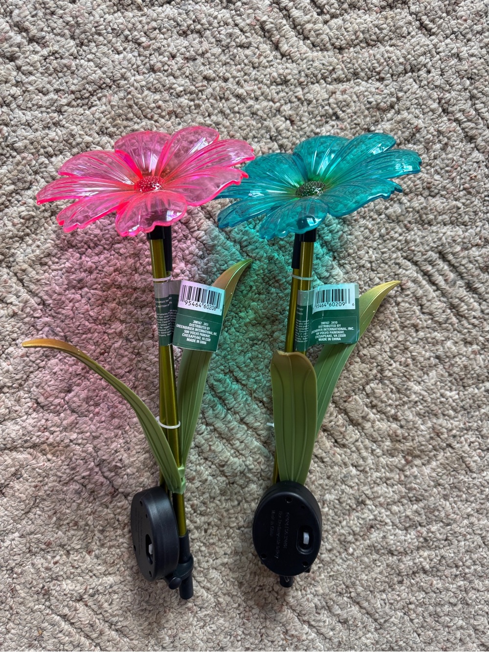 Solar-Powered Faux Floral Garden Stakes - Pink & Teal